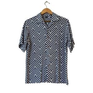 Uniqlo x Disney Mickey Mouse Open Collar Short Sleeve Camp Shirt XS Blue Checked